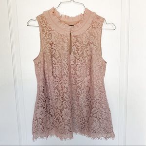 J. Crew Dusty Rose Lace Pleated Collared Tank Top